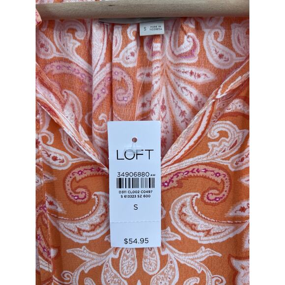 Loft Orange Paisley Sleeveless V Neck Blouse Small NWT - Picture 3 of 4